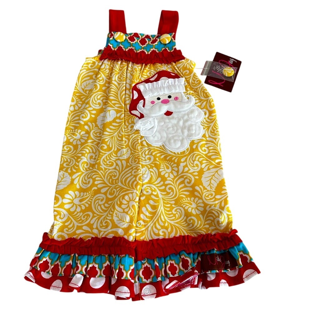 Millie Jay Jumpsuit Girls 9M Christmas Santa Yellow Pattern Ruffles Holiday Gift